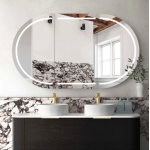 Bondi Black Oak Oval Led Mirror Shaving Cabinet 1500*900